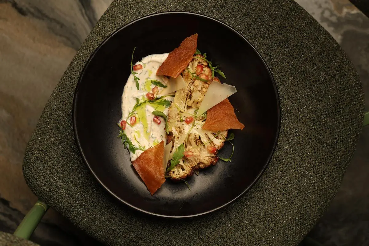 Roasted cauliflower with sweet spices & tzatziki