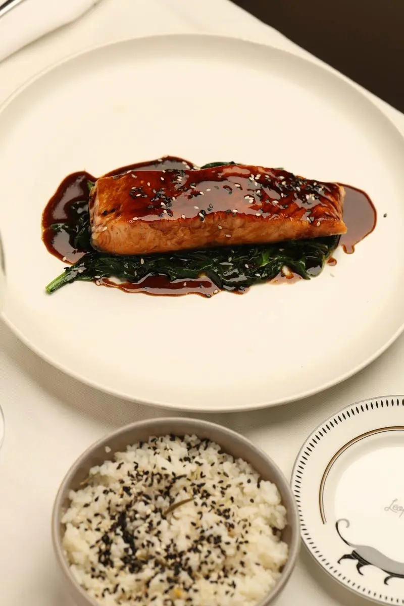 Salmon lacquered with maple and ginger